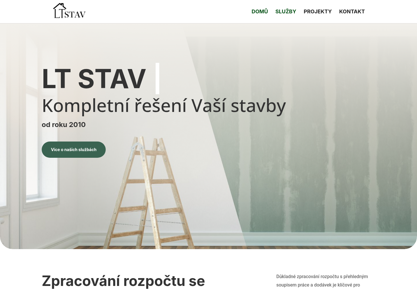 Главная LT Stav: основное сообщение общее, CTA ведёт на ту же страницу, а в первом экране нет конкретного доказательства или цены.