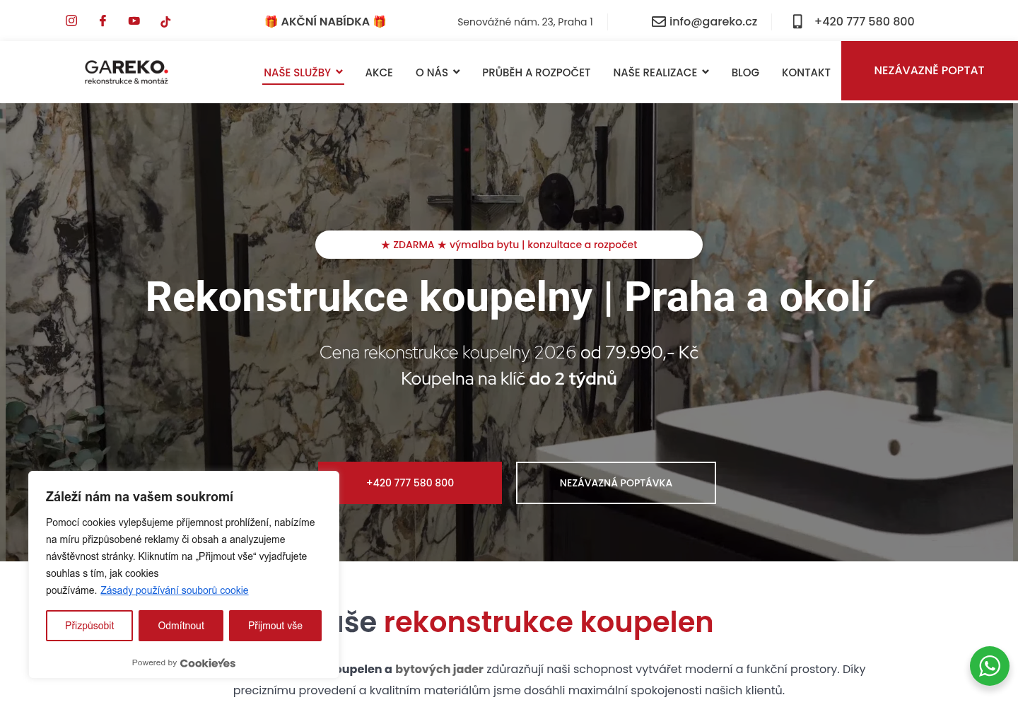 Gareko.cz: цена, срок, телефон и заявка без обязательств видны сразу в первом экране.